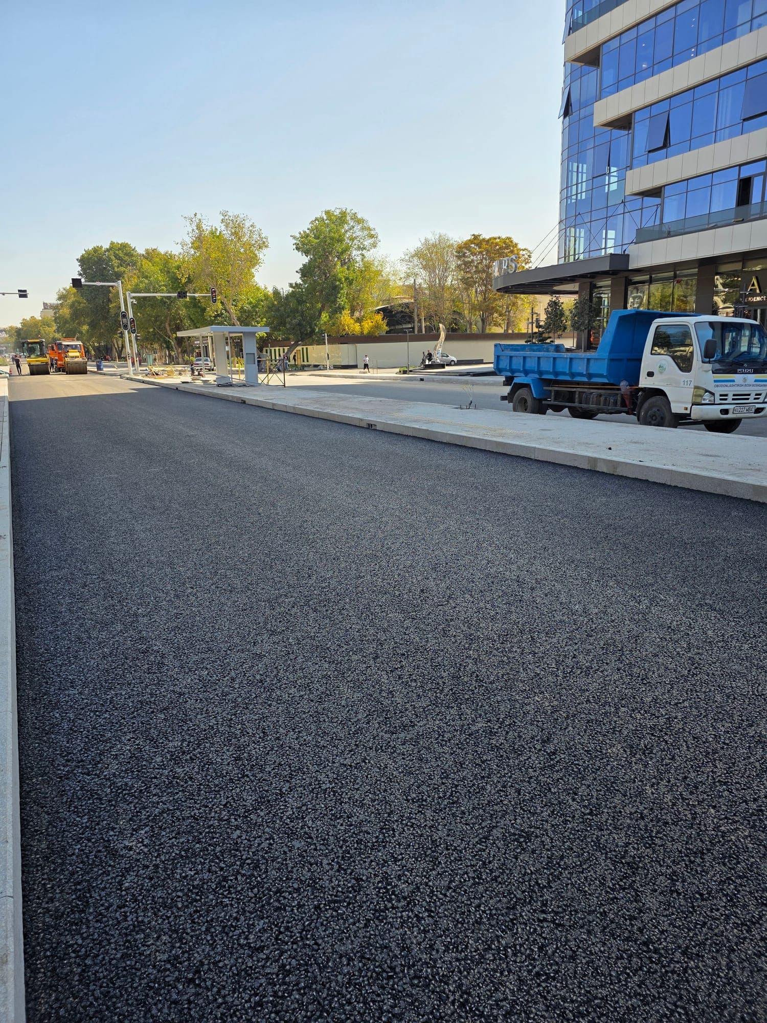 Dedicated bus lane, general view after paving